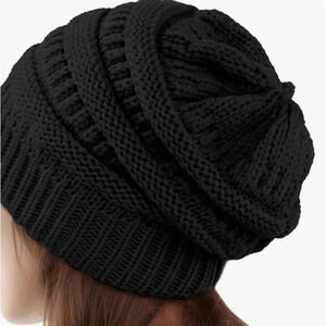 C.C. Womens Black Rib-Knit Chunky Skull Cap Warm Cozy Winter Beanie Hat Adult‎